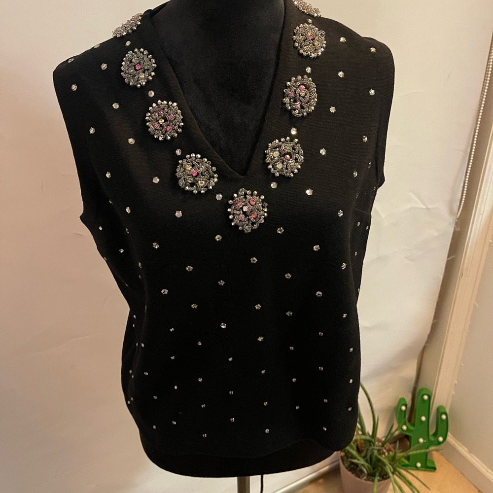 ✨ Vintage Beaded Wool Vest | 100% Fine Wool | Rhinestone Embellished ✨